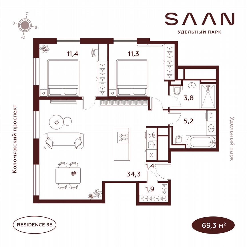 2-к. квартира, 69,3 м², 23/23 эт.