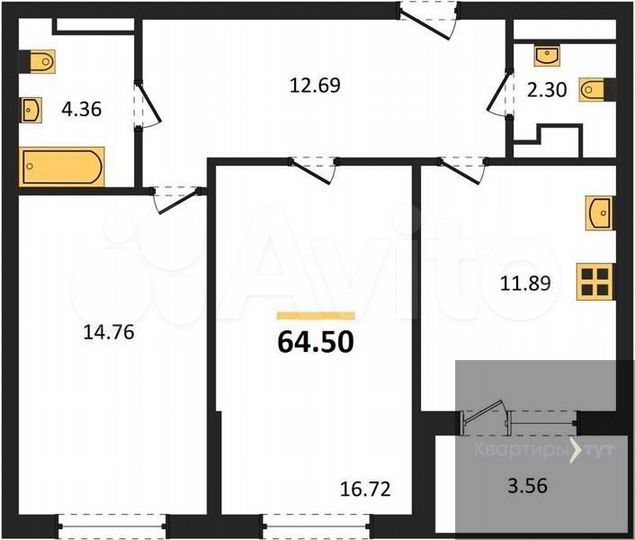 2-к. квартира, 64,5 м², 10/18 эт.