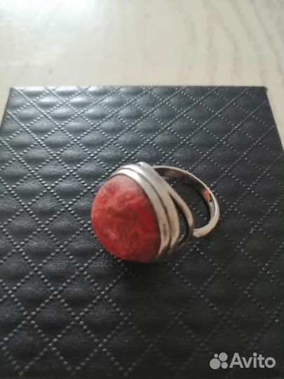 Серебряное кольцо с природным кораллом, Винтаж