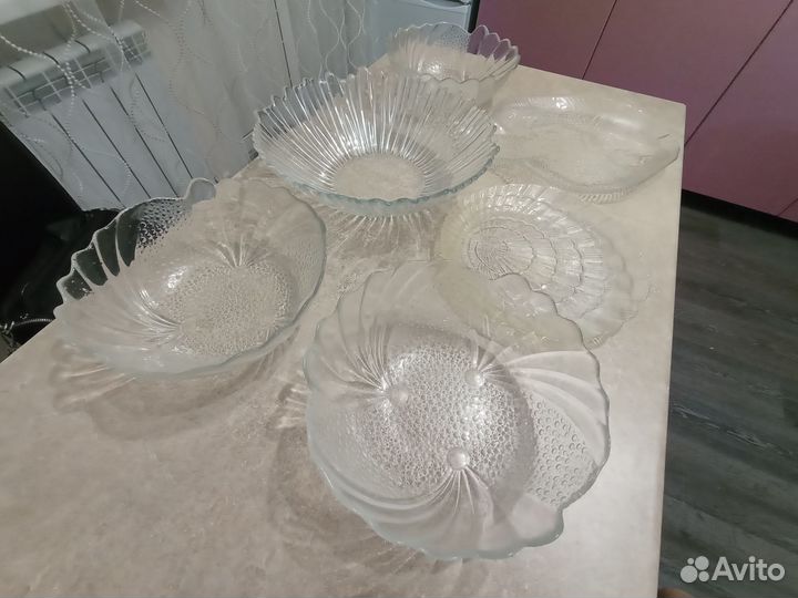 Посуда для сервировки, стекло рифленое