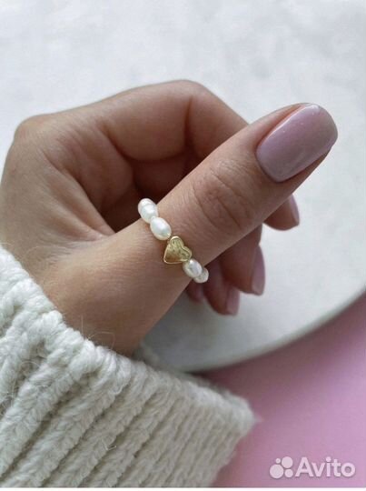 Новое Жемчужное кольцо с сердцем handmade