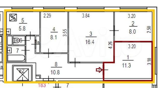 Комната 11,3 м² в 4-к., 1/9 эт.