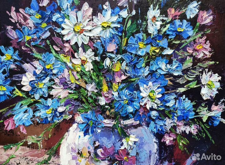Картина маслом на холсте текстурная Цветы
