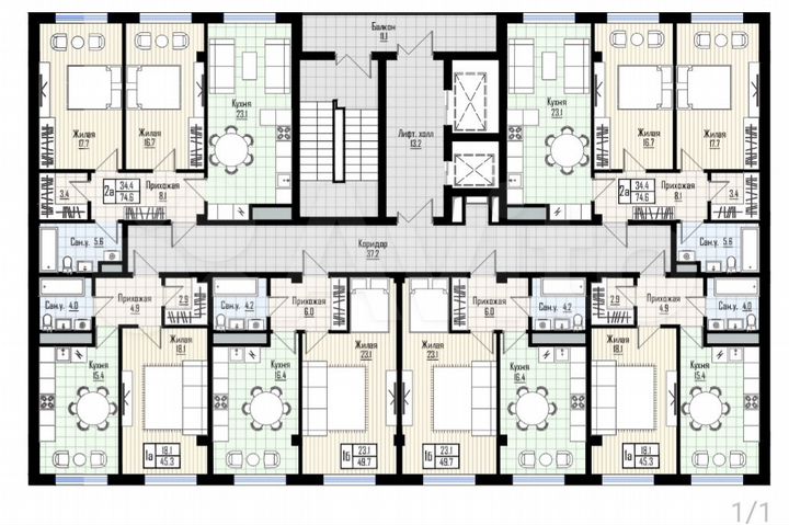 1-к. квартира, 45,3 м², 4/11 эт.