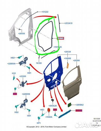 Уплотнитель двери передний правый Ford Tourneo