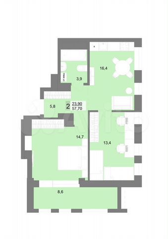 2-к. квартира, 55,6 м², 24/31 эт.