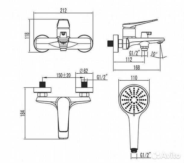 Смеситель для ванны Lemark lm3714bl Черный