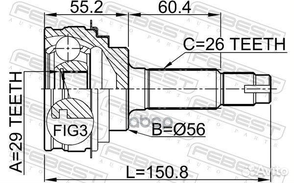 ШРУС наружный 29X56X26 toyota corolla AE10#,CE1