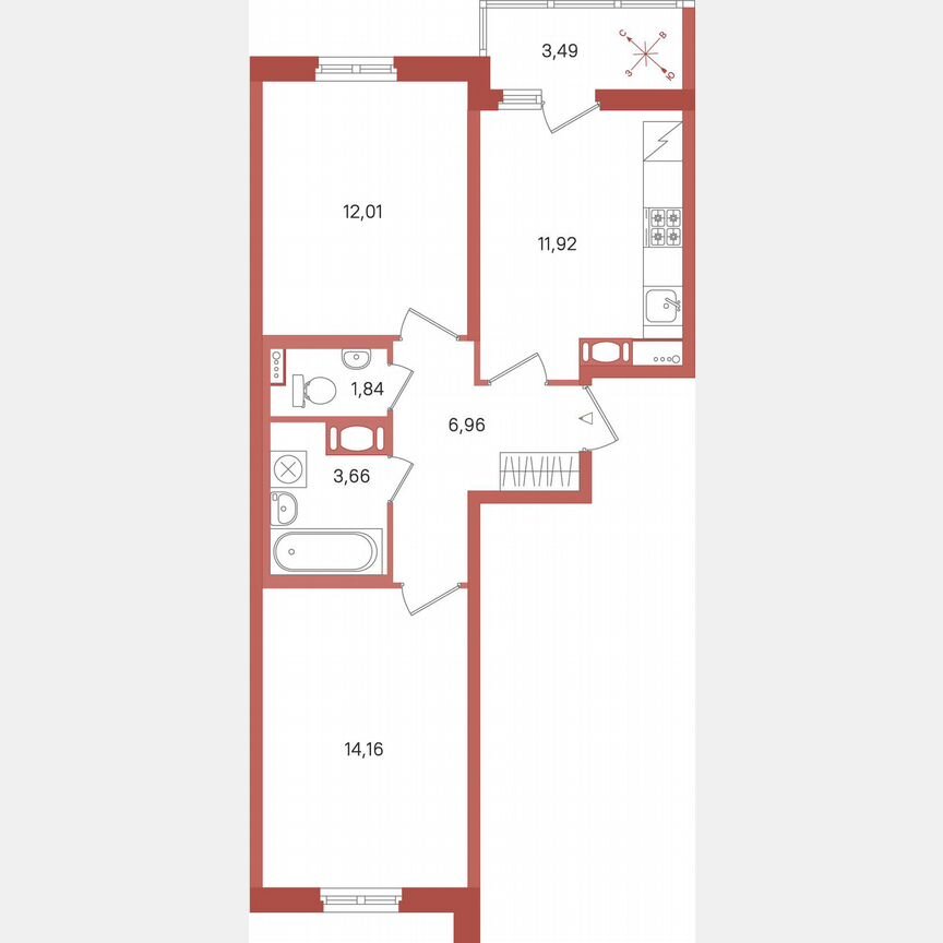 2-к. квартира, 52,3 м², 7/11 эт.