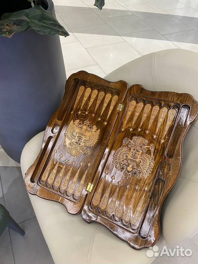 Нарды резные ручной работы с гербом России