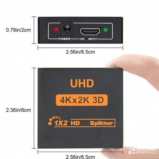 HDMi делитель splitter 1in2 (новый) 4K