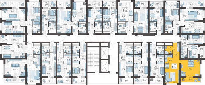 2-к. квартира, 42,8 м², 13/19 эт.