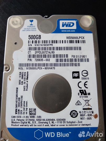 HDD для ноутбука WD blue 500 GB
