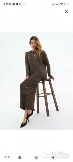 Костюм юбка черн+свитер кофе