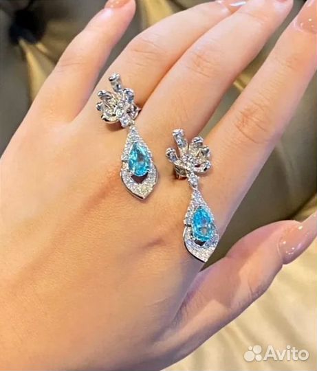 Серьги серебро 925 пробы с турмалин Параиба