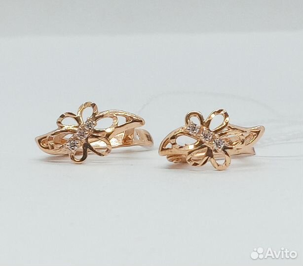 Золотые серьги с фианитом