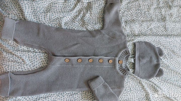 Комбинезон вязаный с шапочкой 74 р