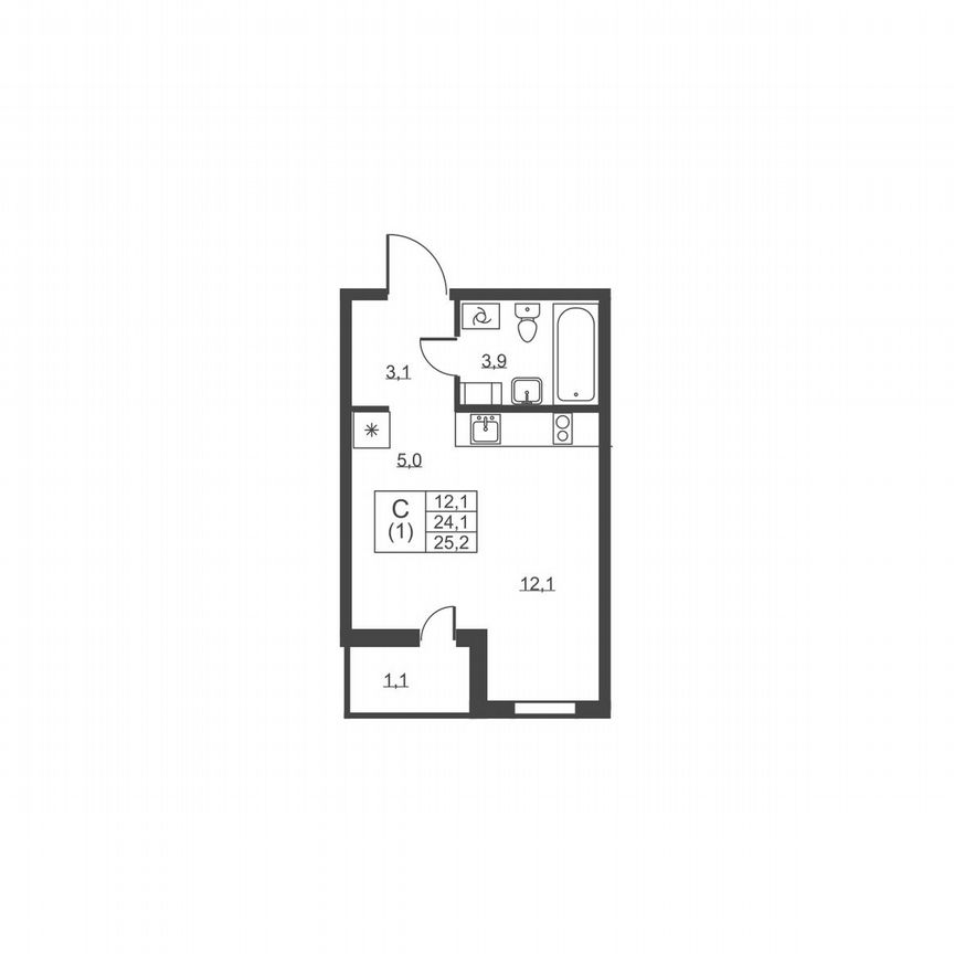 Квартира-студия, 25,2 м², 7/8 эт.