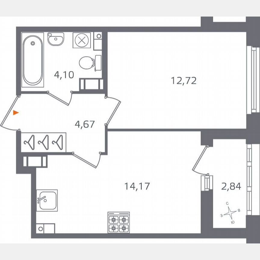1-к. квартира, 37,1 м², 6/10 эт.