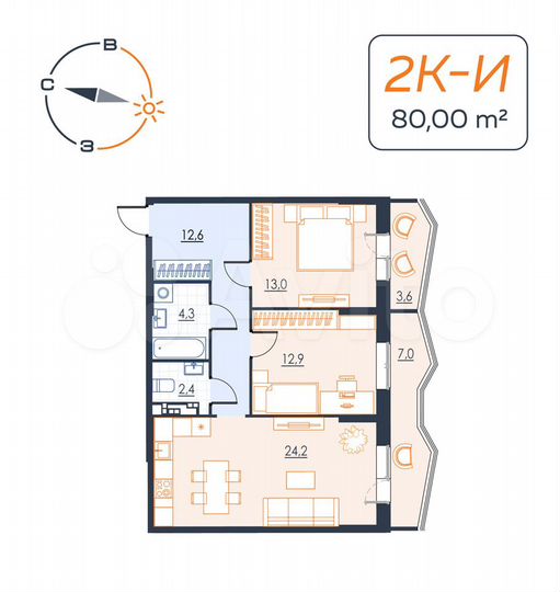 2-к. квартира, 79,9 м², 8/11 эт.