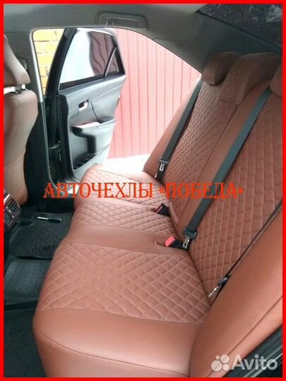 Чехлы Toyota Camry v50 из экокожи коричневые Ромб