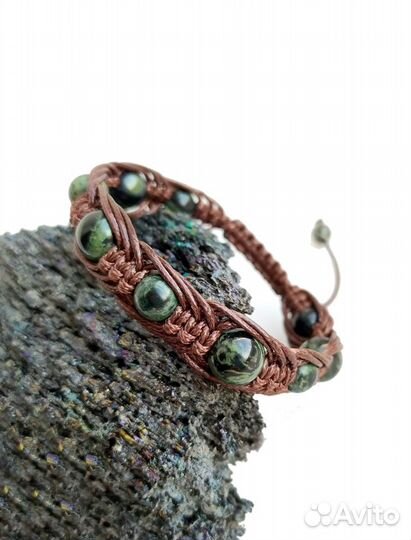 Браслет плетеный Шамбала из яшмы камбаба