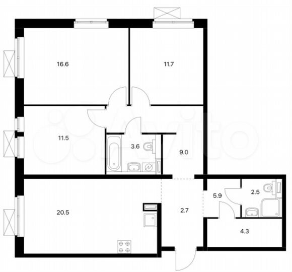 3-к. квартира, 90 м², 19/25 эт.