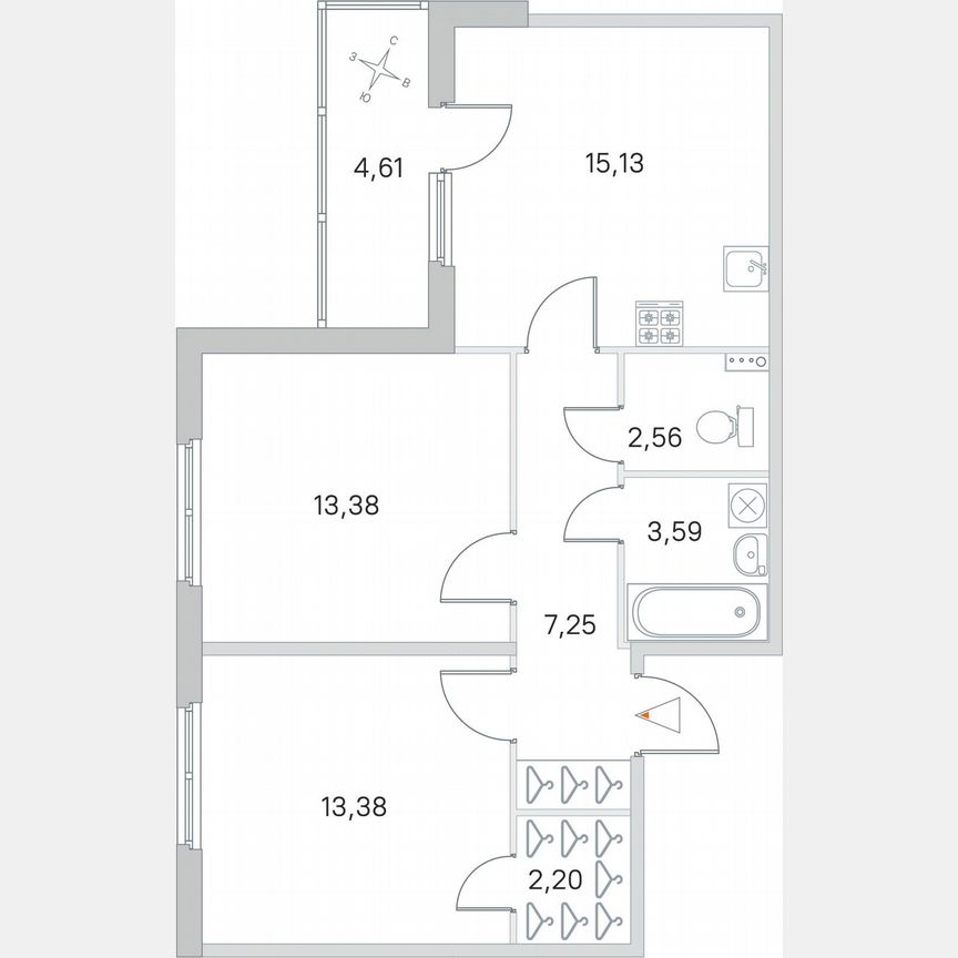 2-к. квартира, 59,8 м², 1/4 эт.