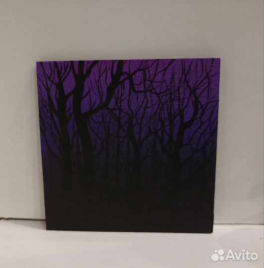 Картина-магнит авторская (кошка, лес, водоём)