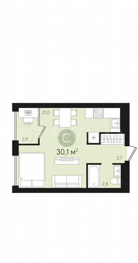 Квартира-студия, 30 м², 4/14 эт.