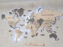 Карта мира из дерева с подсветкой
