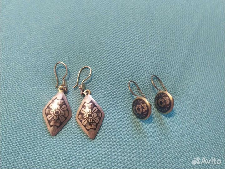 Серьги серебро Северная чернь