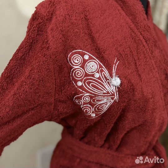 Халат махровый женский бордовый банный