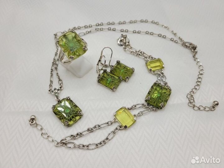 Набор гарнитур металл зеленое стекло 4 предмета