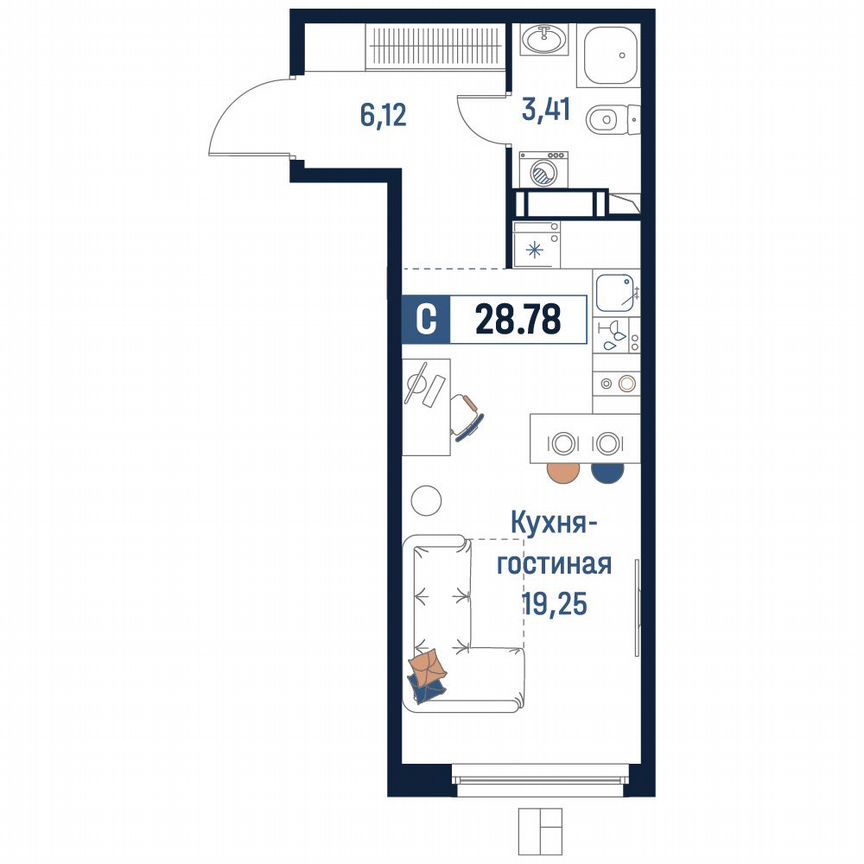 Квартира-студия, 28,8 м², 9/18 эт.