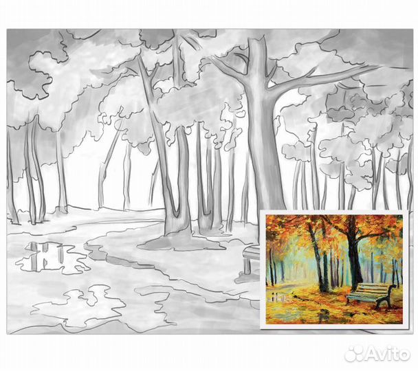 Холст на картоне с контуром 