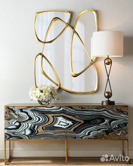 Зеркальное панно настенное золотое 