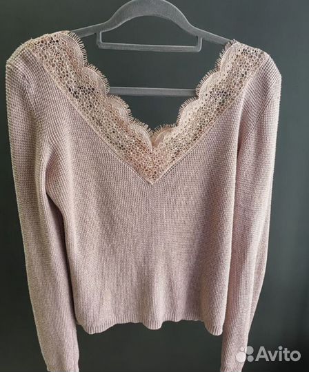 Пуловер женский розовый с кружевом 44-46 Турция