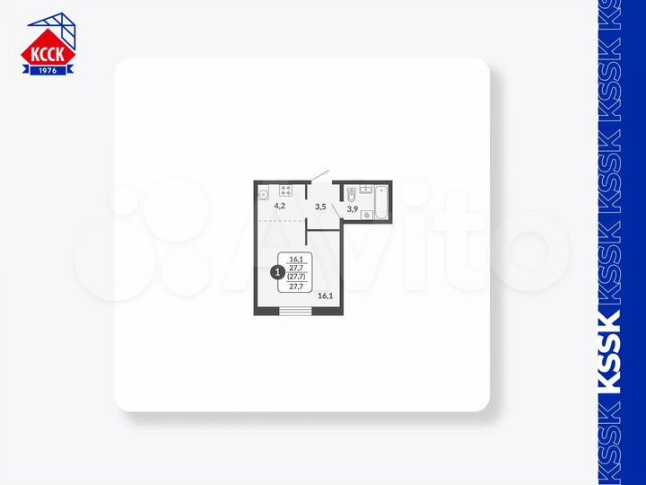 Квартира-студия, 27,7 м², 6/17 эт.