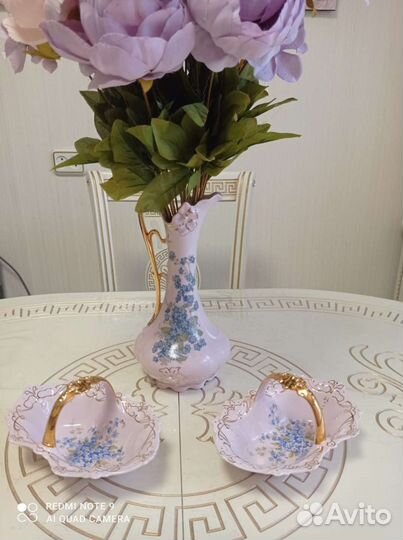 Розовый Фарфор. Чехия. Высокий Кувшин и 2 Корзинки