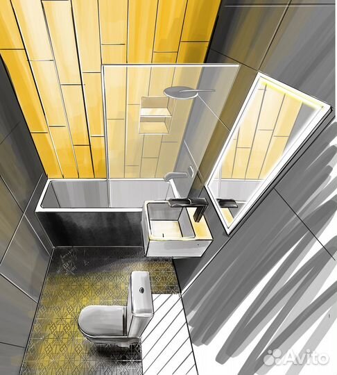 Рисую на заказ. Скетч интерьера