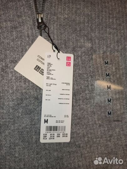 Джемпер Uniqlo 100% шерсть новый М