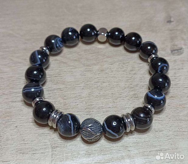 Браслет из натурального чёрного агата