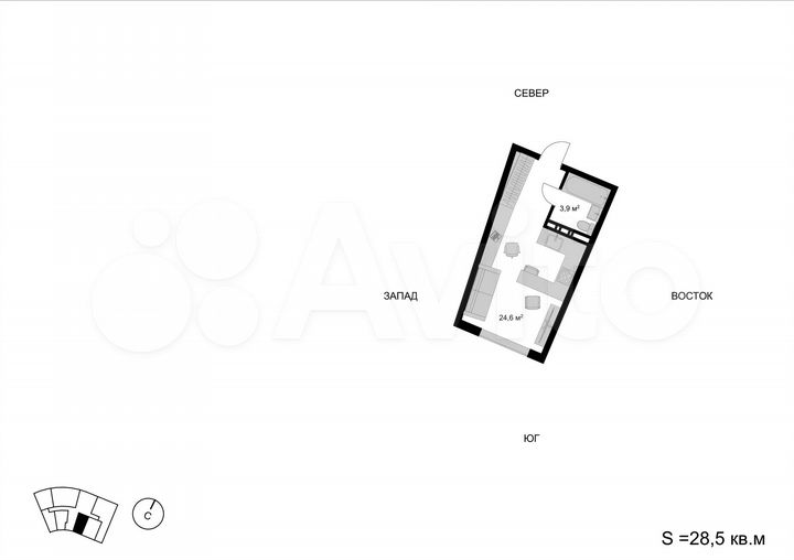 Квартира-студия, 28,5 м², 7/17 эт.