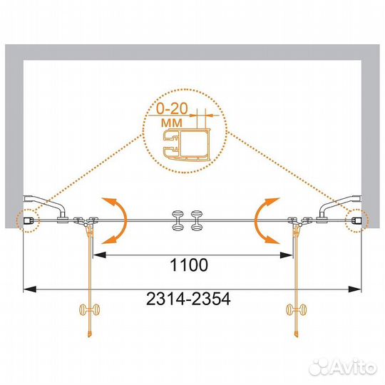 Душевая дверь Cezares Elena 240 elena-W-B-22-240-C-Cr профиль Хром стекло прозрачное