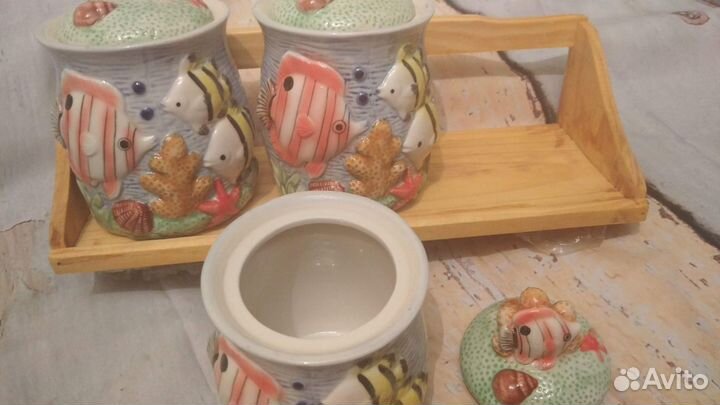 Новый набор из 3 керамических банок для сыпучих пр