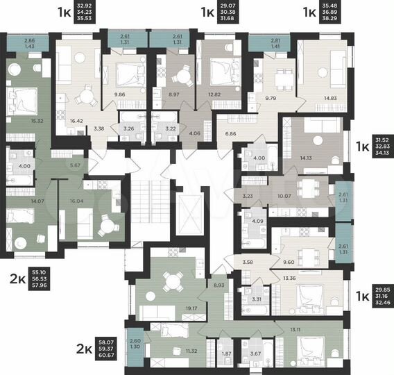 2-к. квартира, 60,7 м², 3/9 эт.