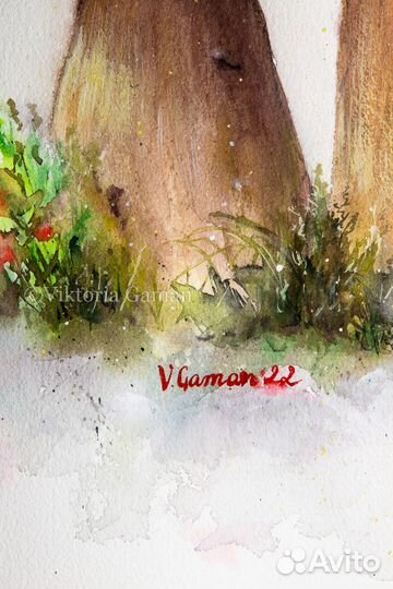 Акварельная картина Белые грибы и ягоды. Белый фон