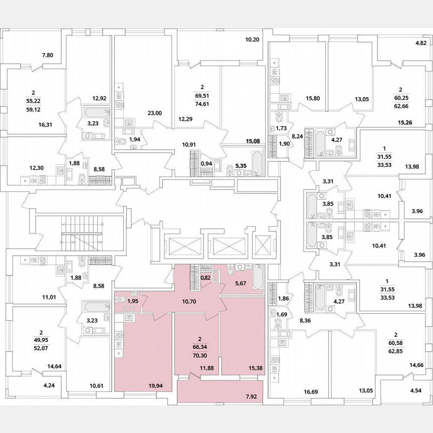 2-к. квартира, 70,3 м², 8/18 эт.