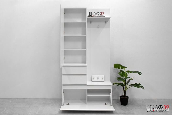 Герда Одри 2 Прихожая /Вешалка с зеркалом/ Белый (черные вешалки)